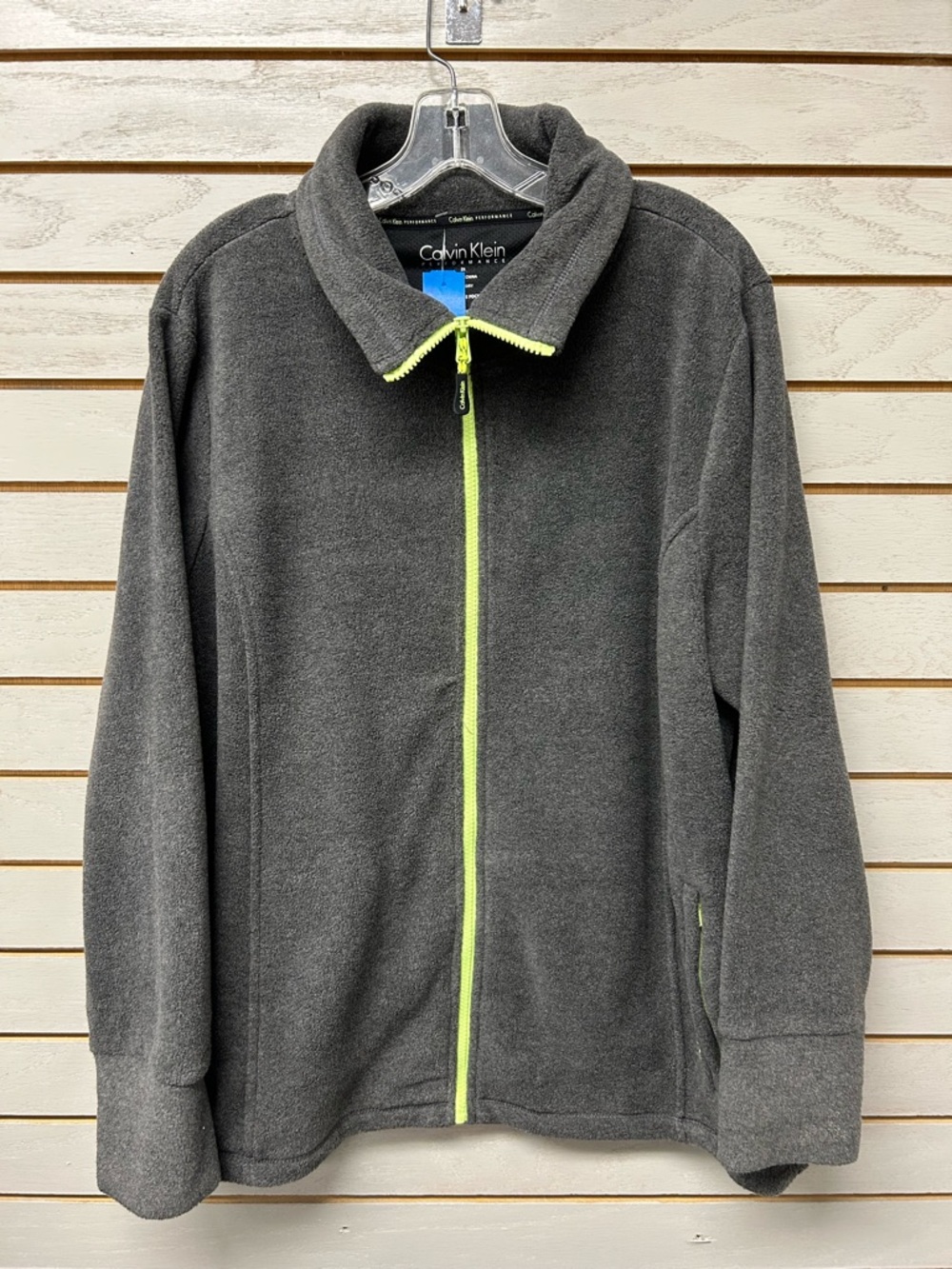Calvin Klein Performance Charcoal Gray Fleece Jacket with Neon Yellow Zipper